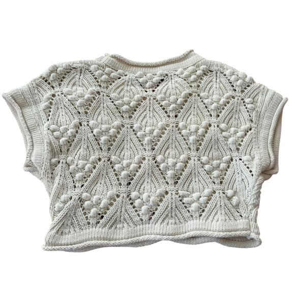ZARA Knit Ivory Popcorn Textured Short Sleeve Sweater Top S - Picture 2 of 6